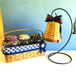 Longaberger Baskets Blue Ribbon Collection With Glass Jars  Christmas Bell (Garage1)
