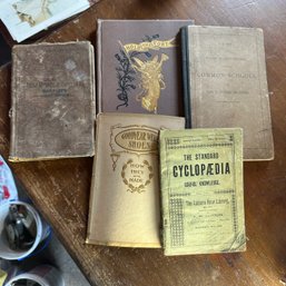 Five Assorted Antique Books - NH Common Schools, Standard Cyclopaedia, Goodyear Shoes, And More!