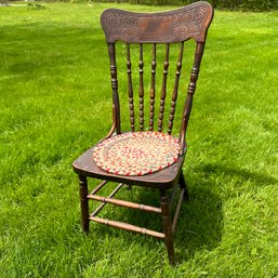 Vintage Pressed Back Wood Chair W/ Braided Seat Cushion (Bsmt Train Table)