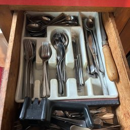 Drawer Lot Of Mixed Flatware And Serving Utensils (kitchen)