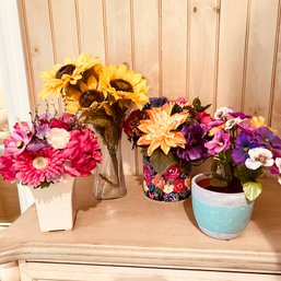 4 Lovely Vases With Colorful Faux Flowers (Porch)