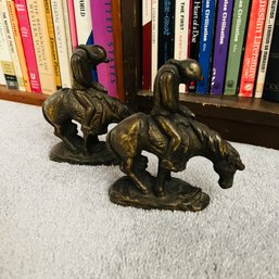 Horse And Rider Heavy Brass Tone Book Ends (Library)