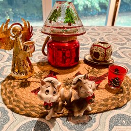 Christmas Lot With Lefton Ceramic Kitties, Metal Angel, Yankee Candle & More (Porch)