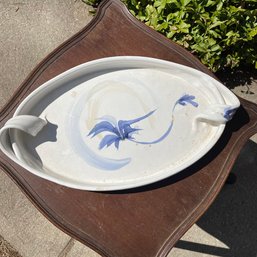 Vintage Painted Pottery Platter/Tray With Curved Handles (Garage Left)