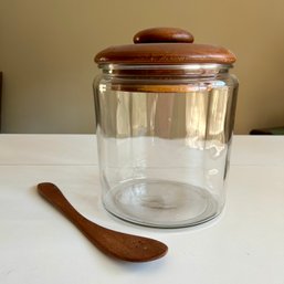 Gorgeous Vintage TEAK Lidded Jar With Wooden Spoon, DOLPHIN TEAKWOOD (DR)