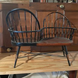 Vintage Windsor Double Seat Bench Doll Conversation Chair (Basement)