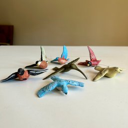BIRD LOT! Miniature Ceramic Painted Birds Plus Brass Bird (DR)