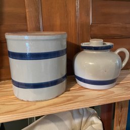 Lot Of 2 Vintage Stoneware Kitchen Primitive Crocks (Basement)