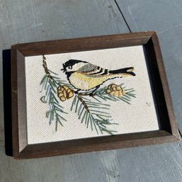 Small Framed Chickadee Embroidery (Garage)