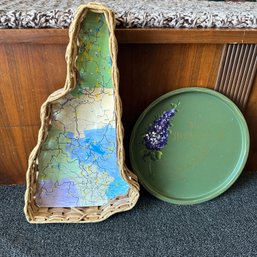 New Hampshire Lot! Cute Painted Metal Tray And NH State Basket (BR)