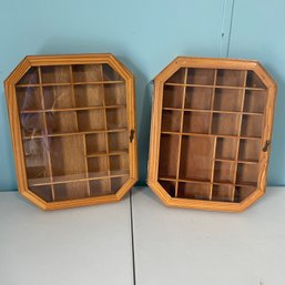 Pair Of Matching Wood & Glass Knick Knack Collection Display Cases (BR)