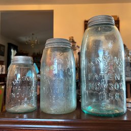 Set Of Three Antique Mason Jars With Lids (Entry)