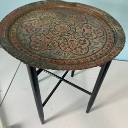 Moroccan Tea Table With Brass Circular Top & Folding Legs (BR)