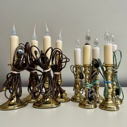 Collection Of Vintage Brass Tone Electric Window Candles, 2 Styles, 11' & 10' (attic)