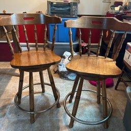Pair Of Gorgeous Wooden Swivel Counter Stools, Holland House, Counter Height (kitchen)