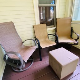 2 Outdoor Swivel Chairs, 1 Regular Outdoor Chair & Foot Rest (Porch)