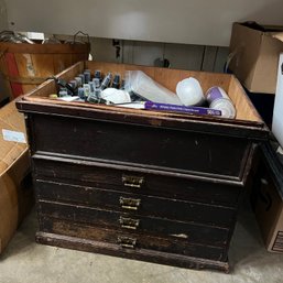 Tabletop Chest With Lots Of Craft Supplies: Paint, Figures, Ephemera (OA)