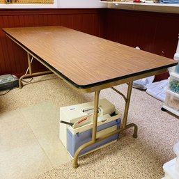 Large Faux Wood And Metal Folding Table (Basement)