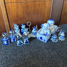 Assorted Delfts Blue And White Windmills, Pigs, And More, Salt & Pepper Shakers