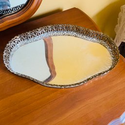 Vintage Ornate Metal And Mirrored Glass Tray (Bedroom 2)