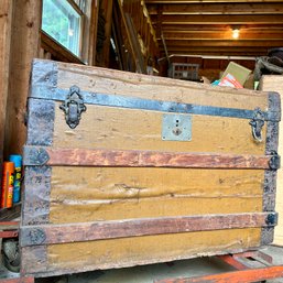 Antique Steamer Trunk, Yellow, With American Railway Express Company Shipping Sticker 39975