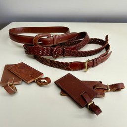 Trio Of Vintage Leather Belts Plus 4 Leather Luggage Tags, COACH Leather Belts, Braided Belts (attic)