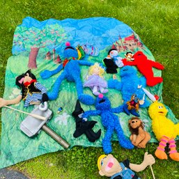 Adorable Group Of Puppets & Backdrop, Including Sesame Street Characters (Garage)