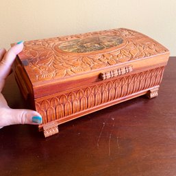 Wood Small Jewelry Box With Floral Designs (UP1)