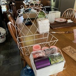 Vintage Metal Plant Holder And Assorted Candles (kitchen)