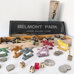 BELMONT PARK Vintage Horse Racing Game By Milton Bradley, Plus Vintage ROWI Flashlight Projector