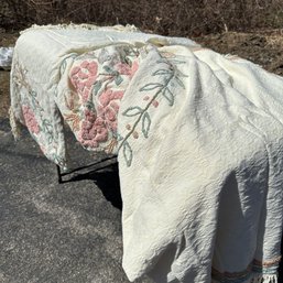 Beautiful Pair Of  Vintage Cabin Crafts Bedspreads Chenille Twin Sized Embroidered Floral Bedspreads (Garage)