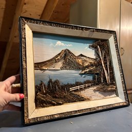 Lovely Vintage Mixed Material Landscape Art (attic)