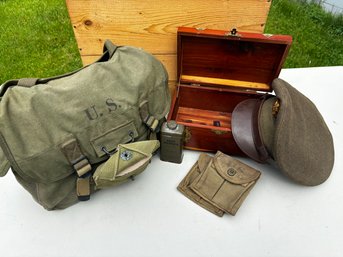 Military First Aid Kit, Hat And Other Items (basement)