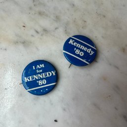 Two Vintage 1980 Ted Kennedy Presidential Campaign Pins (LRoom)