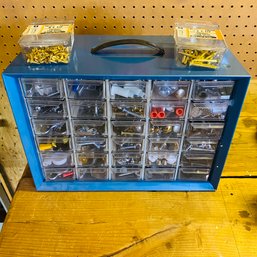 Small Metal Counter-top Organizer With Contents And Screws (Basement)