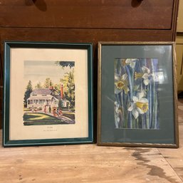 Pair Of Charming Vintage Art Pieces, Poe's House, Florals (attic)