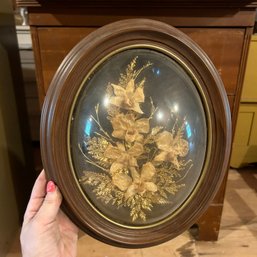 Wow! Vintage Gold Leaf Encased Hawaiian Orchid & Ferns In Convex Frame (attic)