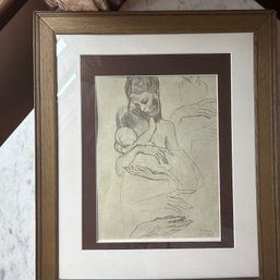 Framed Print Of Pablo Picasso 'A Mother And Child And Four Studies Of Her Right Hand' (LRoom)