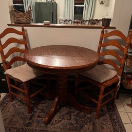 Oak Pedestal Table With Two Chairs (KM)