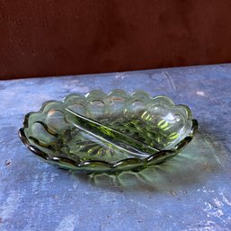 Vintage Green Pressed Glass Divided Dish (DL)