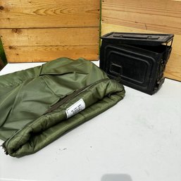 Green Army Tote And Metal Ammunition Box (basement)