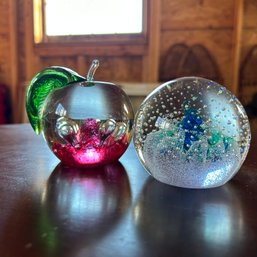 Two Vintage Caithness Seconds Glass Crystal Paperweights (barn)