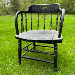 Vintage Wooden Arm Chair With Metal Supports (Bsmt)