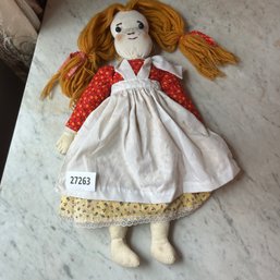 Vintage Handmade Rag Doll, Red Dress And Apron, Left Leg Needs To Be Reattached (LRoom)