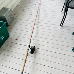Vintage Fishing Pole With Mitchell 302 Salt Water Reel And Hopkins Lure (hallway)