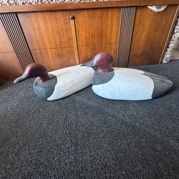 Cool Pair Vintage Duck Decoys Marked 'Found In Dump On Bailey's Island, Maine 1948' (BR)