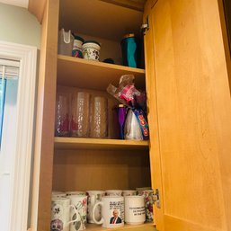 Cupboard Full Of A Few Glasses, Drink Tumblers & Lots Of Coffee Mugs (Kitchen)