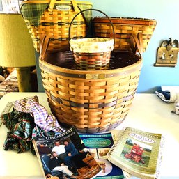 Longaberger Basket Lot With Collection Guides, Corn Basket, Stand & More! (LR)