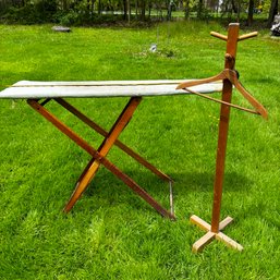 Vintage Wooden Ironing Board And Coat Rack (basement)