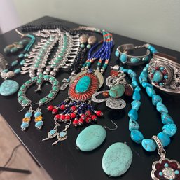 Assorted Jewelry Incl. Turquoise Squash Necklace, Some In Need Of Repair (HW)
